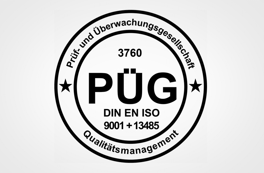 DIN EN ISO 9001 + 13485 Logo der PÜG DIN EN ISO 9001 + 13485 Logo der PÜG