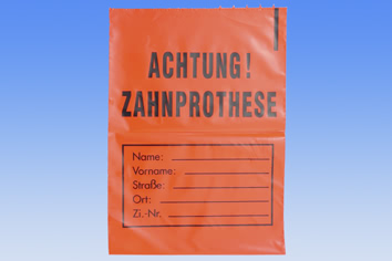 Flachbeutel - LDPE - mit Druck "Zahnprothese"