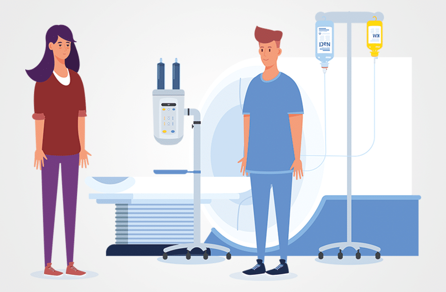 Radiologie MTRA und Patientin im MRT